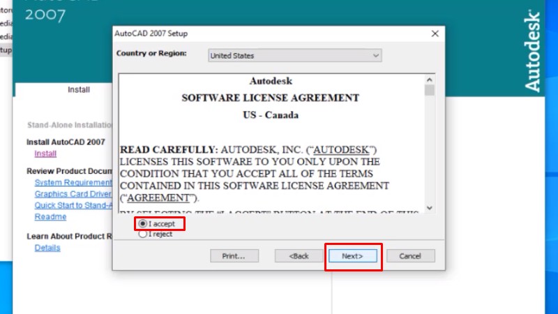 Tải AutoCAD 2007: Hướng Dẫn Cài Máy Cấu Hình Thấp 16 Tích như hình và bấm Next